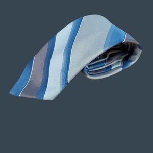 Mens Designer Collection Tie By Regal Blue & Gray Striped Polyester